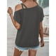 thumbnail image 3 of Tops de manga corta con hombros descubiertos para mujer, moda de verano, Color puro suelto, correas dobles, camisas informales con hombros descubiertos para mujer, gris oscuro L, 3 of 6