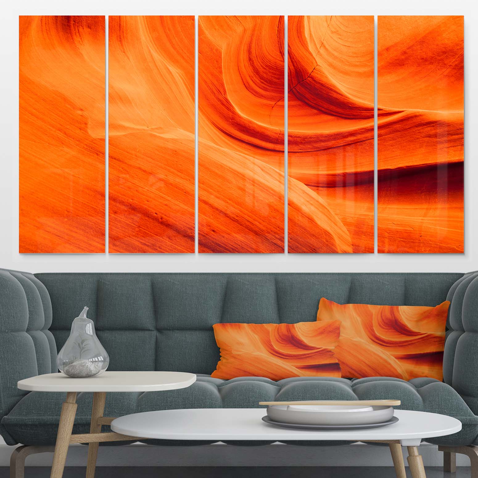 Designart 'Orange Upper Antelope Canyon ' Multipanel Landscape Photography Metal Wall Art