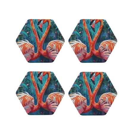 

Tideii Romantic Flamingo Pair for Leather Coasters 4 Pieces Anti-fouling and Anti-scalding Decorative Coasters Suitable for Restaurants Kitchens Coffee Shops-Hexagon