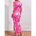 thumbnail image 5 of Women'S Bodycon Maxi Dress Fashion Long Sleeve Floral Print Tight Fitted Party Club Ruched Dresses Rose Red M, 5 of 9