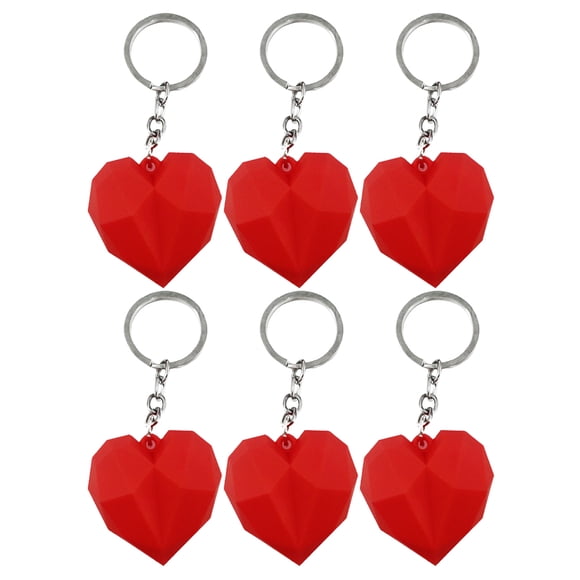 6 llaveros colgantes de PVC con forma de corazón para San Valentín, color rojo