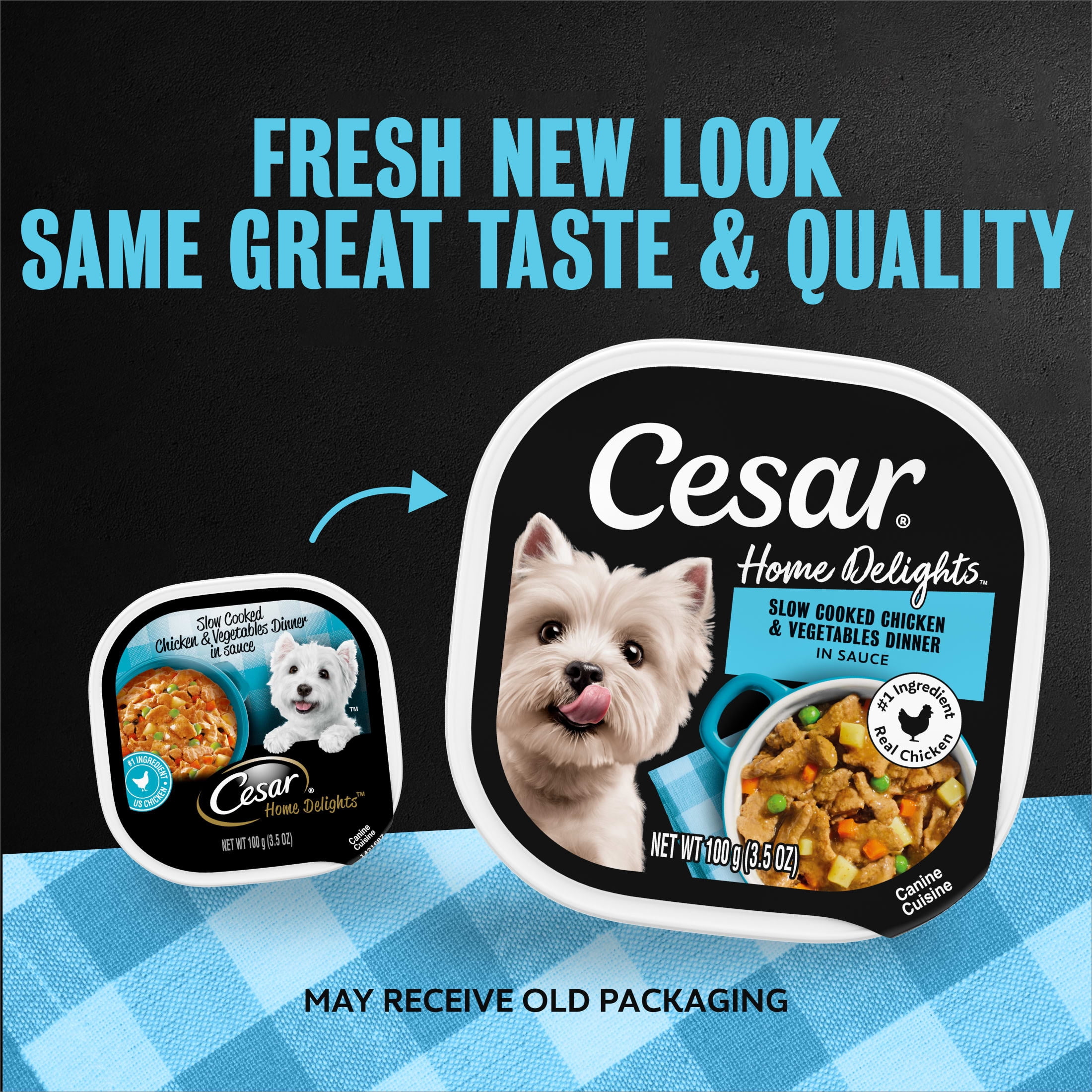 (4 pack) Cesar Home Delights Adult Wet Dog Food, Slow Cooked Chicken & Vegetables Dinner in Sauce, 24 Count