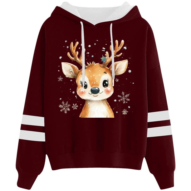 WILLBEST Sudadera Oversize para Mujer con Estampado Navideño Informal y Cordón Ajustable Chica
