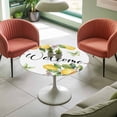 thumbnail image 4 of Yellow Lemon Floral Elastic Fitted Round Table Cover Watercolor Butterfly Purple Flower Waterproof Outdoor Tablecloth for Holiday Party, Picnic, Patio & Dining Fits Tables Up to 55"-60", 4 of 8