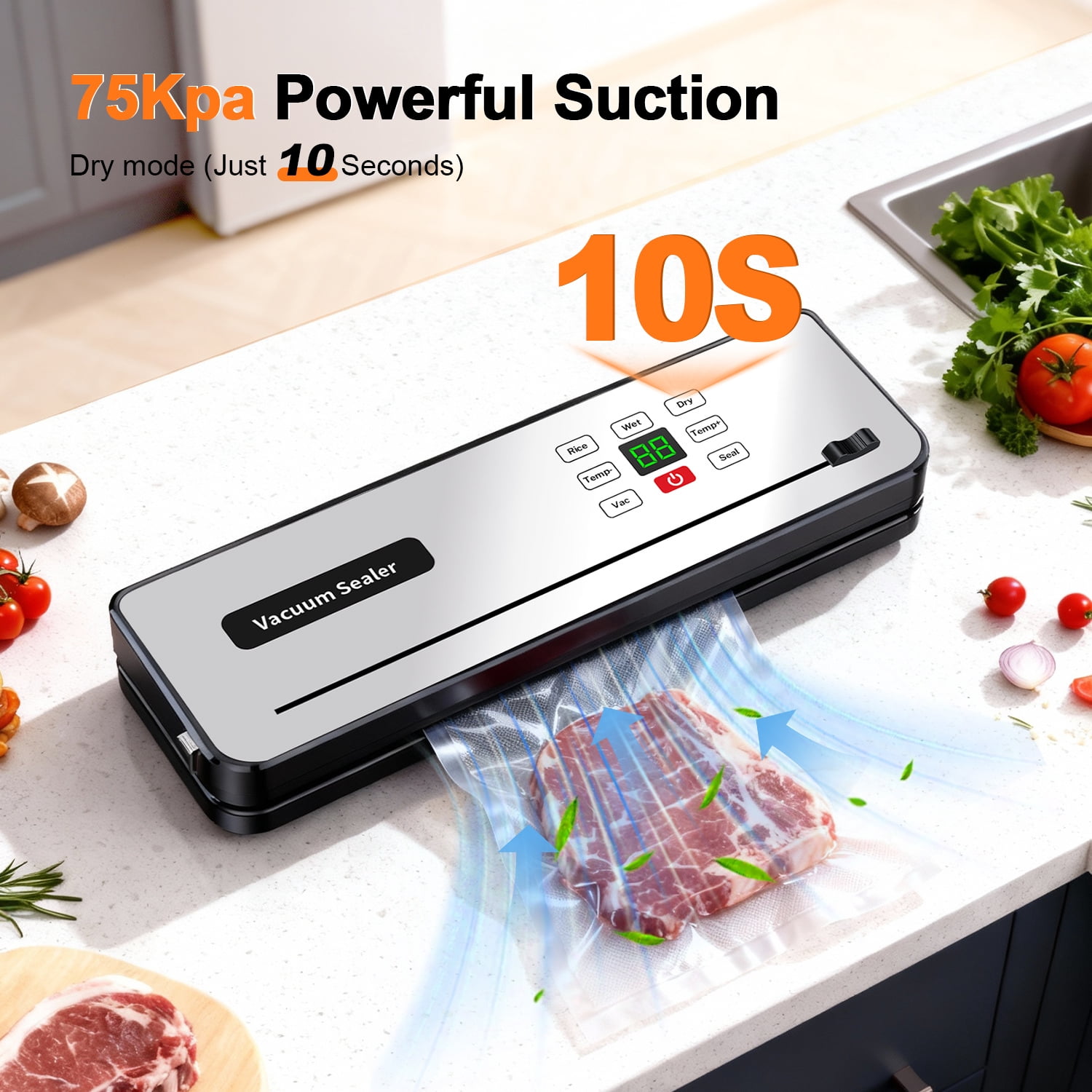 Food Vacuum Sealer Machine with Food Vacuum Sealer Bags, Automatic Food Sealer with Dry & Moist Food Modes, UV Lights, Charging and Plug-in,Compact Design for Food Storage