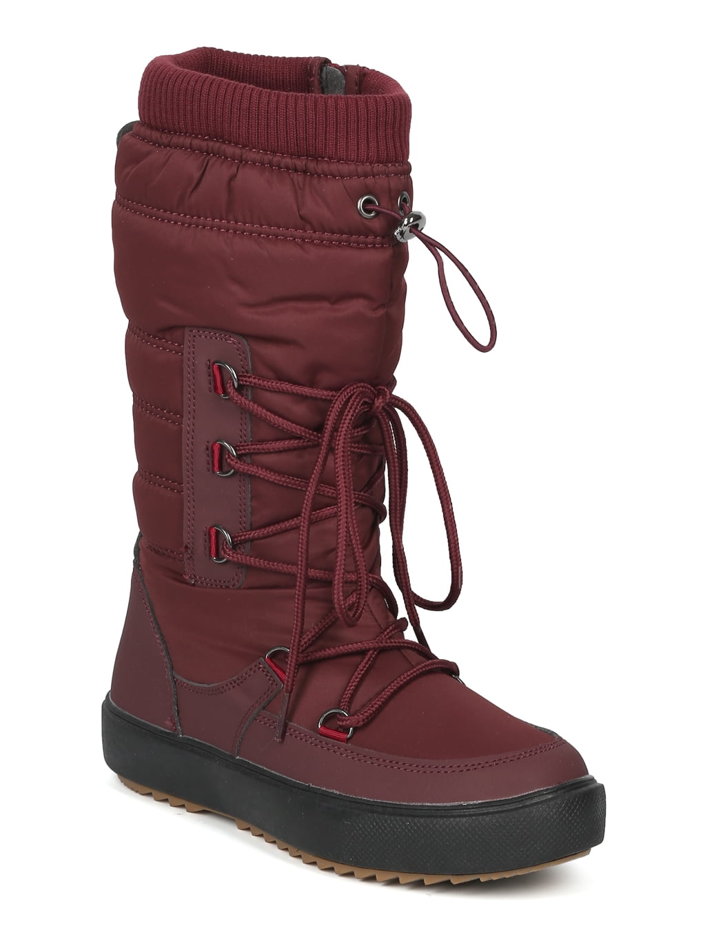 Nature Breeze Storm-01 Womens Round Toe Buckled Straps Quilted Back Side Zip Mix Media Motorcycle Knee high Riding Boots