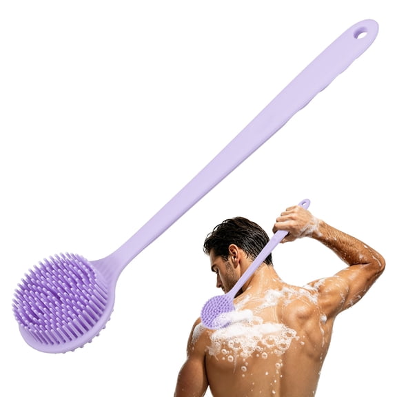 Uxcell Silicone Back Scrubber, Back Scrubber for Shower Long Handle Shower Bath Brush with Nylon Core Double-Sided Exfoliating Soft Massage Body Brush for Men Women, Purple