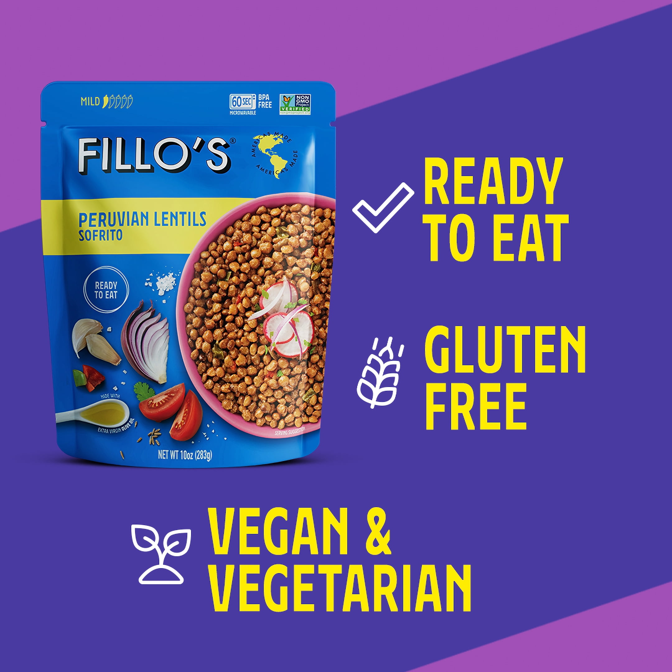 FILLO'S Peruvian Lentils Mild, 10 oz, 6 Count