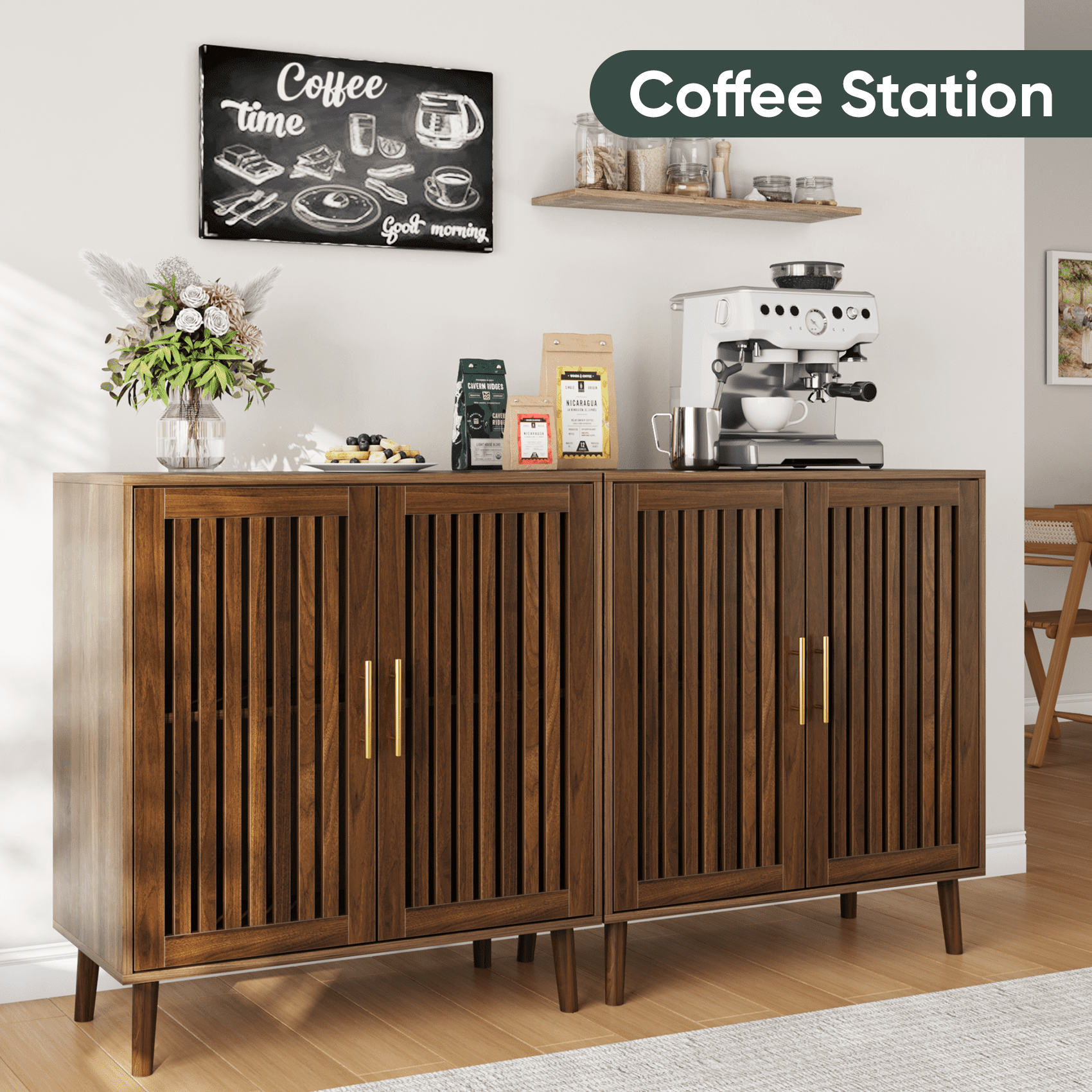 Algherohein Buffet Cabinet with Storage,Sideboard Kitchen Storage Cabinet with Adjustable Shelf,3 Pack
