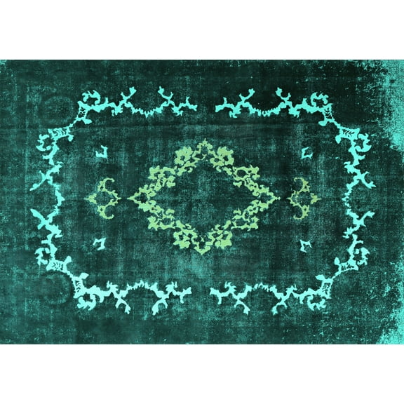Ahgly Company Machine Washable Indoor Rectangle Persian Turquoise Blue Bohemian Area Rugs, 5' x 7'