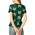 thumbnail image 4 of Allegra K Women's Short Sleeve Contrast Cartoon Cat Pet Print Tee Ringer T-Shirt Tops, 4 of 7