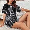 thumbnail image 4 of Pofeuu Vintage Black white Plant skull Print Women's Pajama Set Short/Shorts Soft Button PJs Elastic Drawstring Waist Sleepwear-, 4 of 6