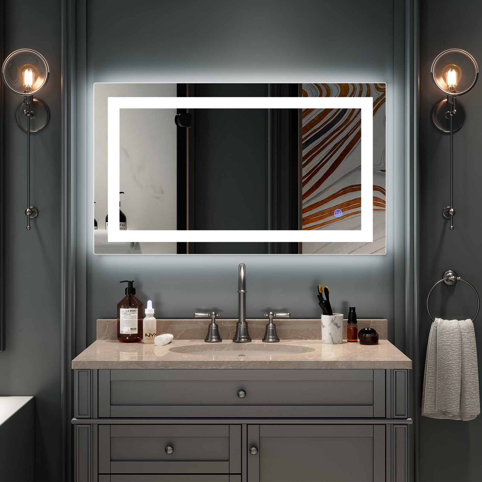 Winado Wall Mounted Bathroom Mirror with LED Lights Lighted Makeup Vanity  Mirror Rectangular, 32x32 inch 