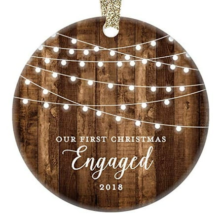 - Engagement Keepsake Gifts 2018, First Christmas Ornament, Rustic Newly Engaged Couple 1st Xmas Farmhouse Collectible Woodgrain Present 3