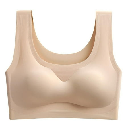

HOTYA Women Summer Ice Silk Seamless Bra Wirefree Push Up Padded Solid Color Gathered Bralette Yoga Sports Underwear Vest Brassiere Sleep Top