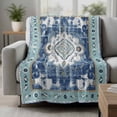 thumbnail image 2 of Blue Boho Blanket Soft Cozy Warm Throw Blanket for Couch, Plush Fuzzy Flannel Fleece Blankets for Sofa, Farmhouse Bohemian Medallion Oriental Flower Bed Blankets Lightweight Gifts for Women, 50"x80", 2 of 9
