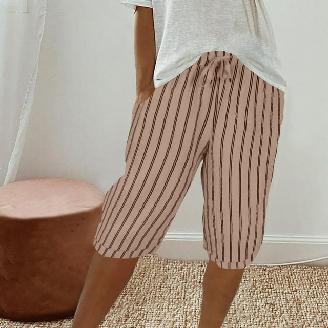 Nuoqisi Shorts à Rayures Style Mode pour Femmes de Couleur Unie - Shorts à Motif Chic pour Sorties Décontractées et Style de Rue Moderne