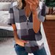thumbnail image 2 of Blusa de camiseta informal con cremallera y estampado de manga corta con cuello en V de verano para mujer con estilo OAVQHLG3B Store lin121212, 2 of 5