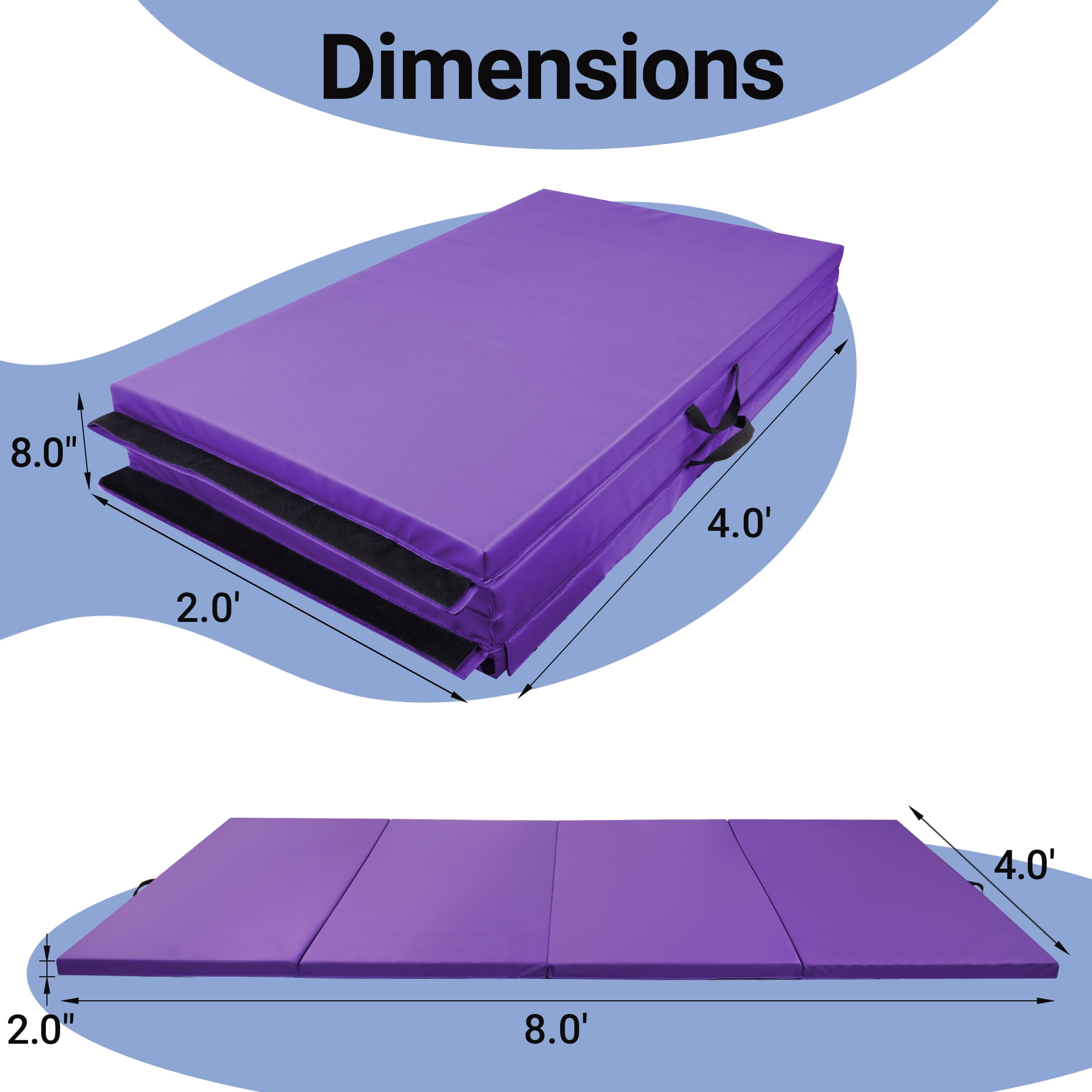 BalanceFrom Versatile 4'x8'x2" High-Density Gym Mats - Extra Thick, Anti-Tear, Easy-Clean, Foldable for Aerobics, Yoga, Martial Arts, with Durable Vinyl and Velcro, Purple