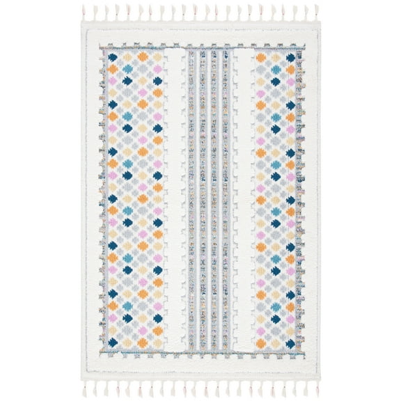 SAFAVIEH Moroccan Fringe Donovan Southwestern Shag Area Rug, Ivory/Grey, 8' x 10'