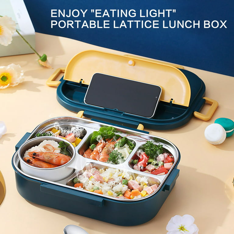 Xmmswdla Divided Bento Lunch Box with 3 Compartments, Portable Thermal Lunch Container for Kid Adult to School Work, Stainless Steel Insulated Food