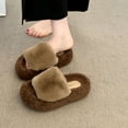 thumbnail image 5 of SYMSHOES Womens Khaki Fuzzy Slide Slippers - Open-Toe Warm Breathable Nylon Spandex Blend Cozy Indoor Outdoor House Shoes for Females,Size 36, 5 of 9