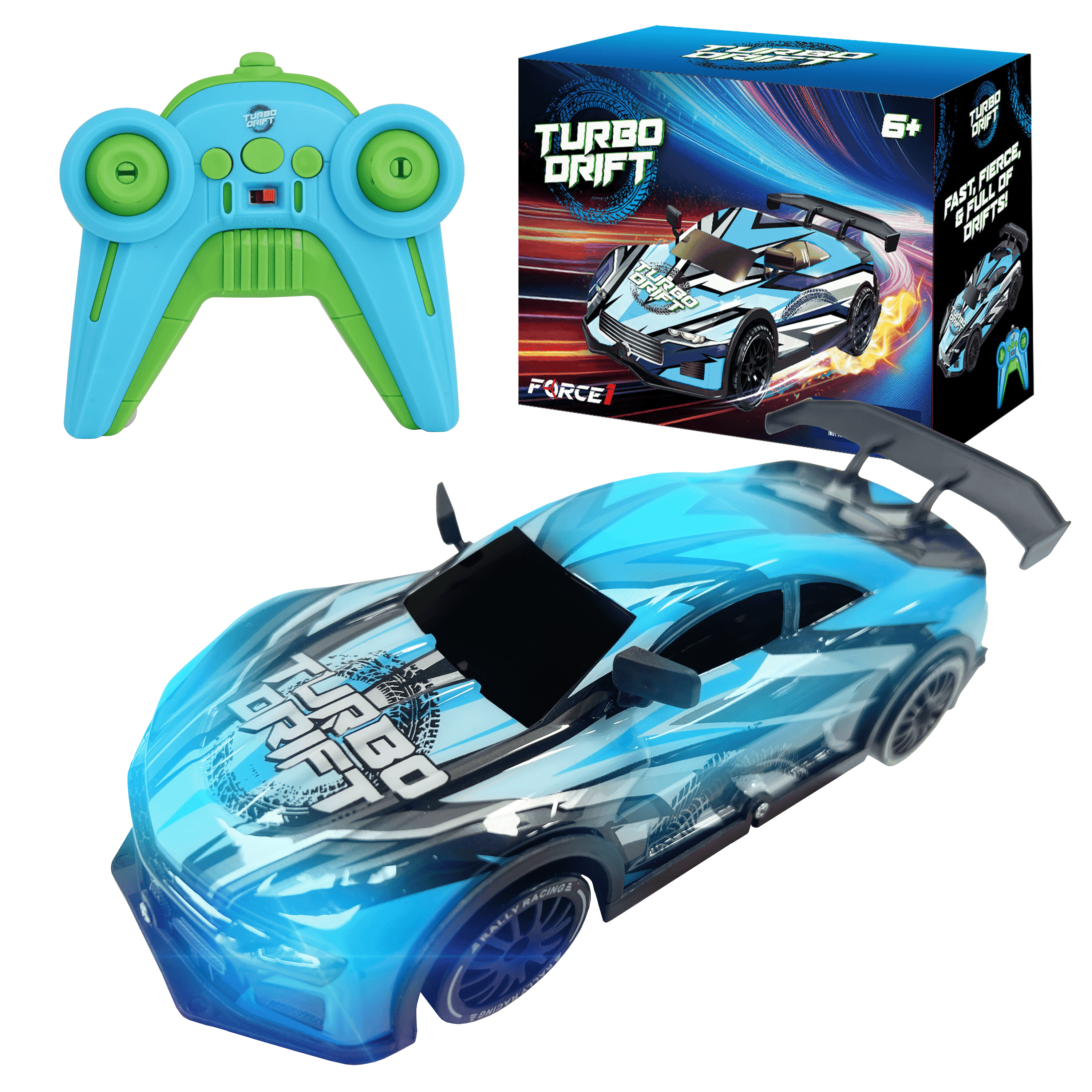 Force1 High-Speed Drift RC Car 2.4GHz Remote Control LED Lights 1:16 Scale Rechargeable Toy (Blue)