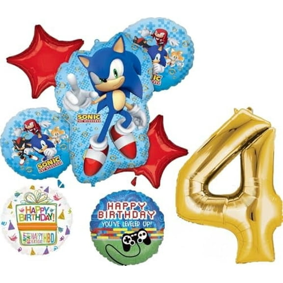 Anagram Sonic Video Gamers 4th Birthday Party Supplies Hedgehog Foil Balloon Bouquet Decorations