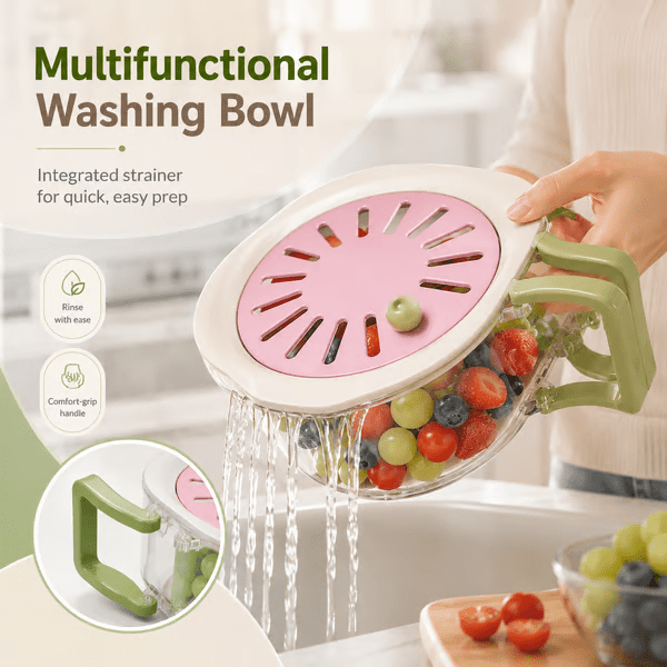 2-in-1 Fresh Keeper Colander Storage Container – Airtight Produce Keeper with Strainer Lid, Fruit and Vegetable Washer & Fridge Organizer, BPA Free 2pack