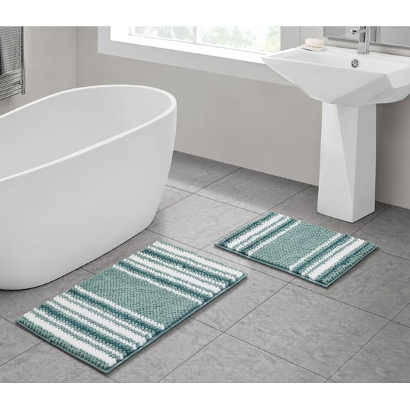 VCNY Home Aiden Jacquard Chenille Noodle 2-Piece Bath Rug Set, Aqua