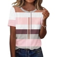 thumbnail image 5 of Camisetas Casuales de las Mujeres Estampadas Cuello Tripulado Manga Corta Superior, Ligera Mezcla de Poliéster Blusa de Moda, 5 of 5