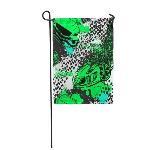 POGLIP Race Bright Abstract with Sport Car Tire Tracks Modern Grunge for Boys Black Garden Flag Decorative Flag House Banner 12x18 inch