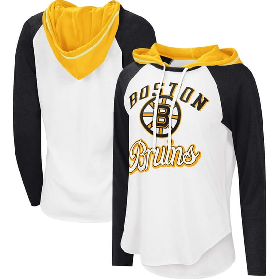 Women's G-III 4Her by Carl Banks  White/Heather Black Boston Bruins MVP Raglan Lightweight Hooded T-Shirt