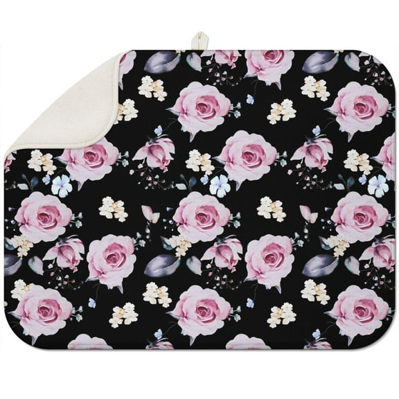 Microfibre Drying Mat for Kitchen Pioneer Dish Drying Drainer Mat Absorbent Colorful Floral Drying Mat Washing Up for Glass, Plate & Cup 18inch X 24inch
