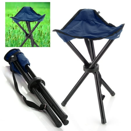 Camping Folding Stool Deep Blue Portable 3 Legs Chair Tripod Seat For Outdoor Hiking Fishing Picnic Travel Beach Bbq Garden Lawn With Strap Oxford