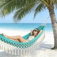 thumbnail image 2 of PoyoKee Hammock with Stand for Outside, Double Hammocks for Outside with Tassels, Heavy Duty Canvas Camping Gear for Backyard, 92 x 53 inch, Green, 2 of 6