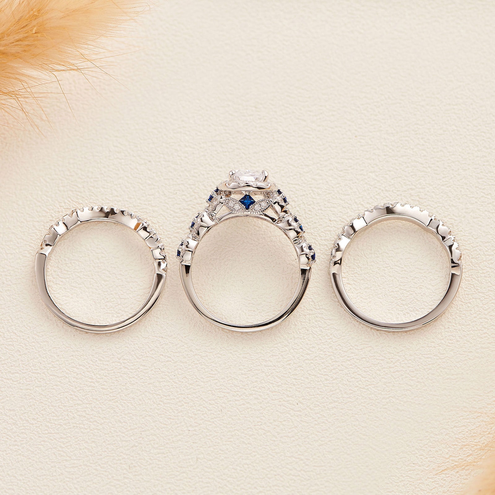 Newshe Jewellery Engagement Wedding Ring Set Rings For Women 925 Sterling Silver 3pcs 2.5ct Pear White Cz Blue Size 75