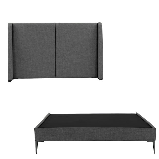 Box Base Cama Slim Matrimonial+Cabecera Milan Gris Oscuro