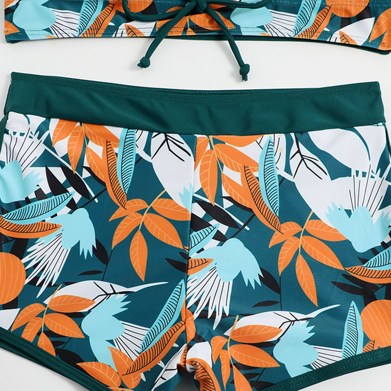 Olyvenn Summer Women's Bikini Swimsuit Hawaiian Tropical Print Beachwear  Strappy Halter Bathing Suit Front Bandage Swimwear Sets Summer Beach  Outfits