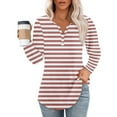 thumbnail image 2 of Womens Shirts Blouse Women's Fashion Hem Split Casual Striped Plaid Printed Round Neck Long Sleeve Top, 2 of 5