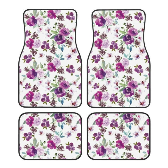 Balery Rose Flowers Pattern 4-Piece Floor Mats, Heavy-Duty Rubber Liners, Anti-Slip Design, All-Season Automotive Protection, Vehicles, Cars, Trucks, and SUVs