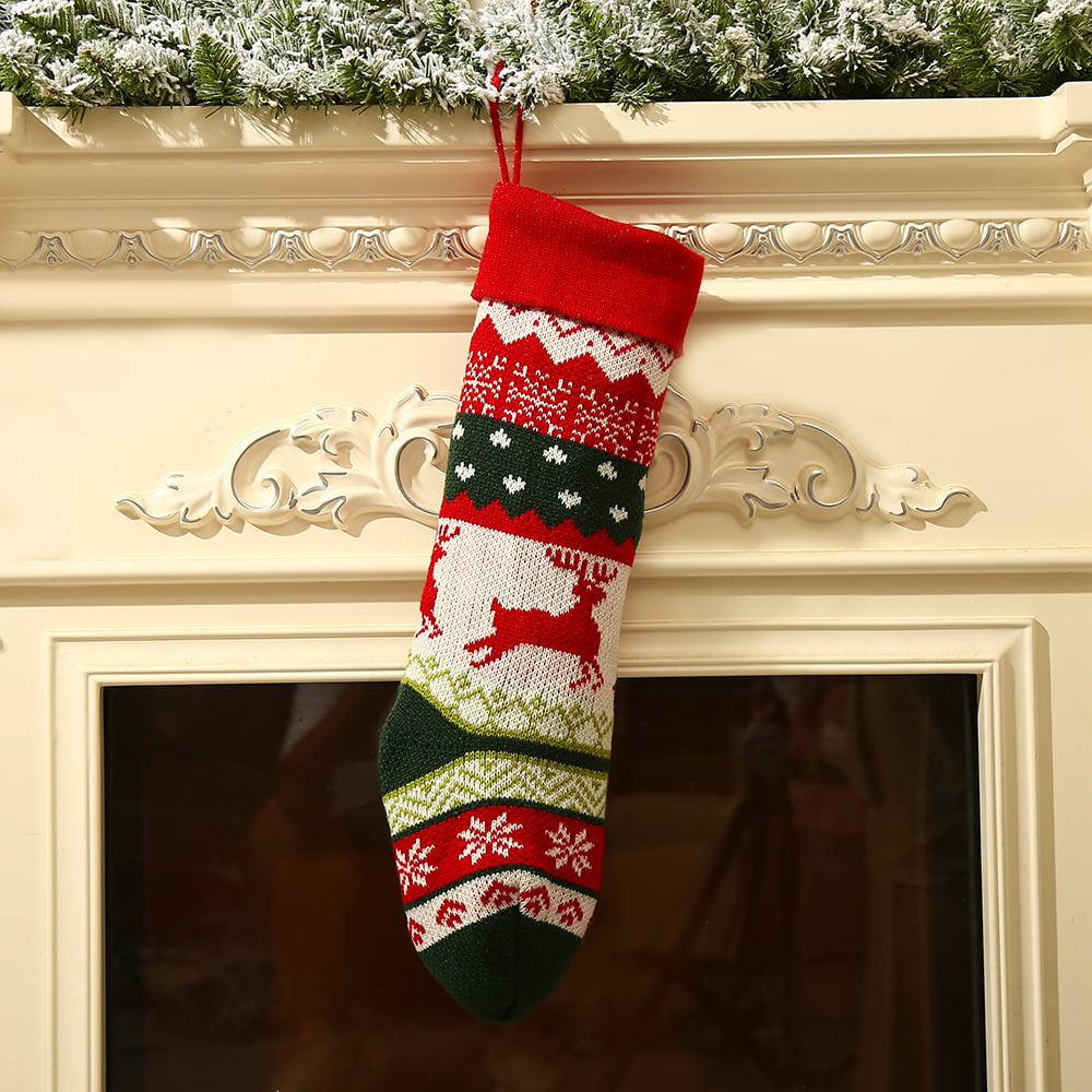 Christmas Hanging Ornament Knitted Gift Bag Stocking Sock Xmas Tree Party Decor 