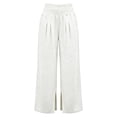 thumbnail image 3 of Wide Leg Linen Pants Women High Waisted Boho Beach Flowy Pants Pleated Casual Vacation Outfits Elastic Trousers Split Hem, 3 of 9