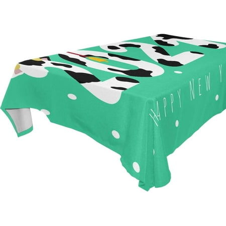 SKYSONIC 60"x108" Square Tablecloth with New Year 2021 Bull with Bell Prints, Anti-Wrinkle and Smooth Table Cloth for Kitchen/Home Party Decoration
