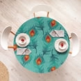 thumbnail image 4 of Ambesonne Ethnic Fitted Round Tablecloth, Peacock Feathers Dots Print, 56"- 60" Diameter, Dark Orange Seafoam, 4 of 5