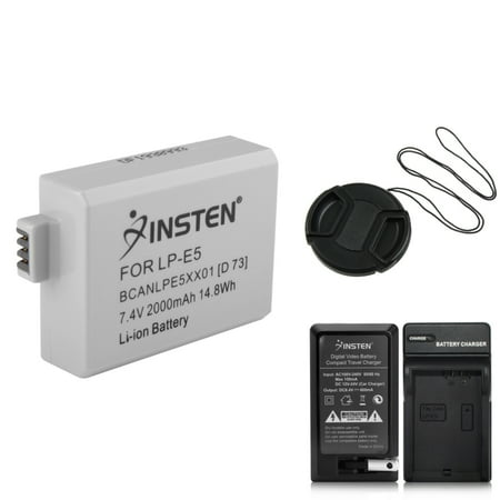 Insten 2 LP-E5 Battery + Charger for Canon REBEL 450D 500D 1000D T1i XSi Xs + Lens Cap