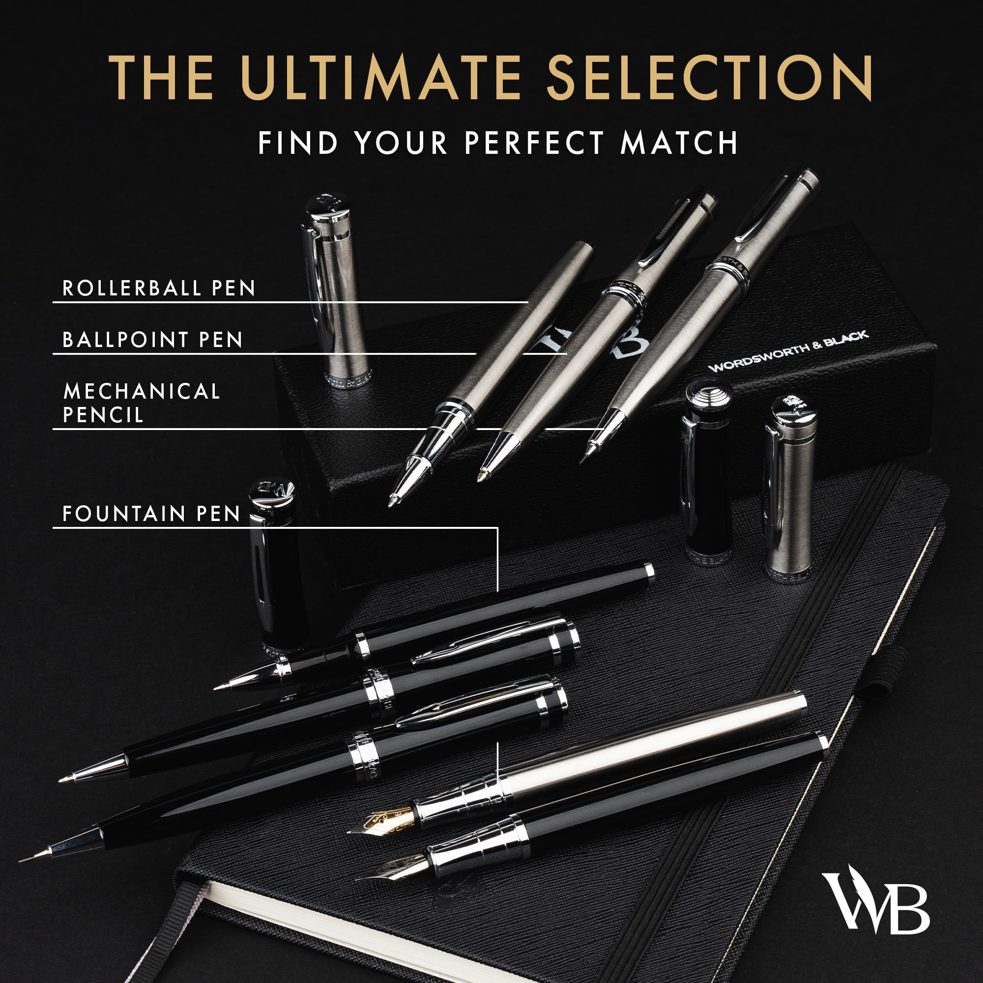 Wordsworth and Black Mechanical Pencil Graphite Lead- Stunning Luxury Metal Pencil, All Black Lacquer Finish, 0.7mm Led, Best Gift Set for Men & Women, Professional Executive Office Pencils