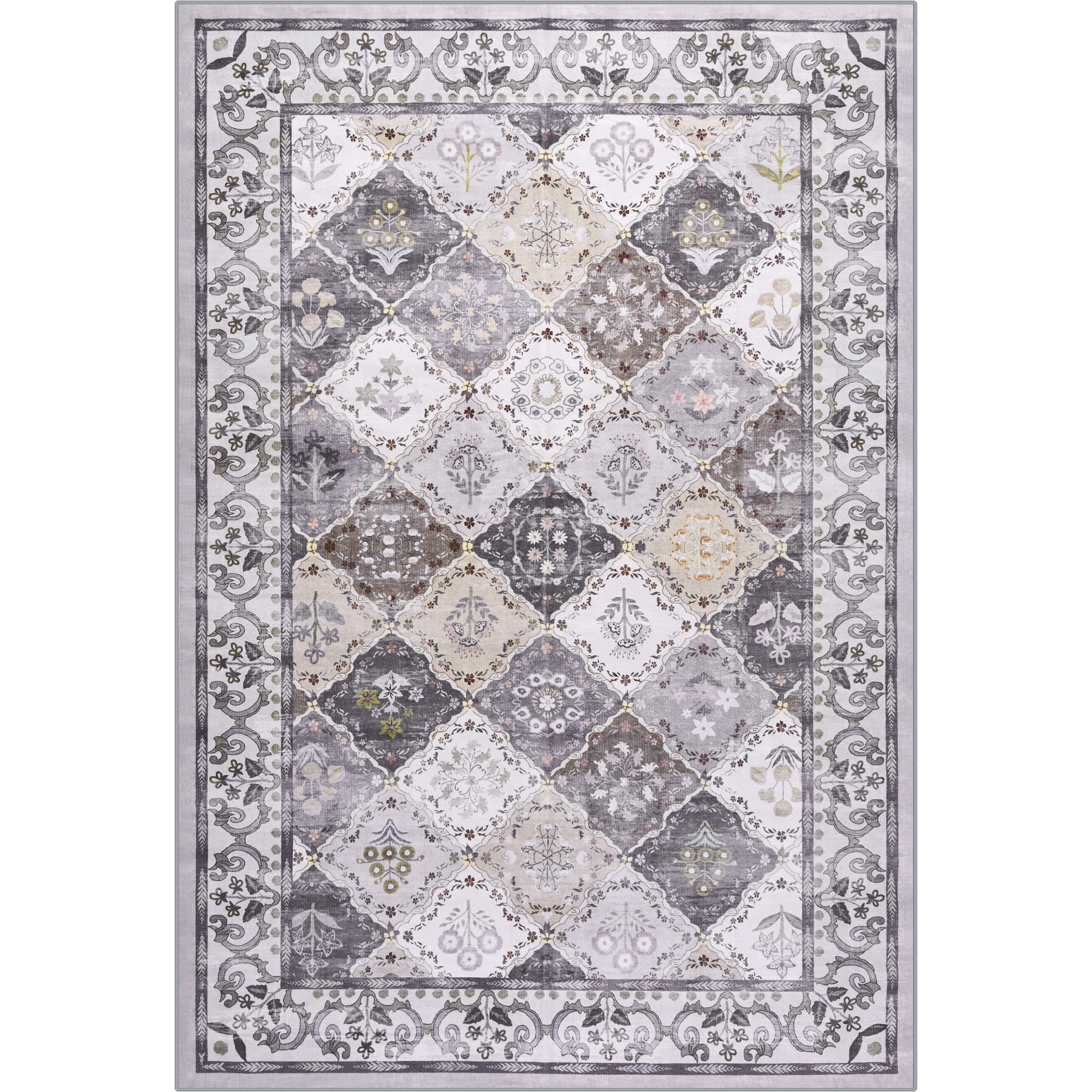Wondo Moroccan Vintage Trellis Area Rug - Machine Washable Non-Slip Low-Profile 5x8 Floor Carpet for Living Room, Bedroom, Dining Room, Office & Nursery, Gray