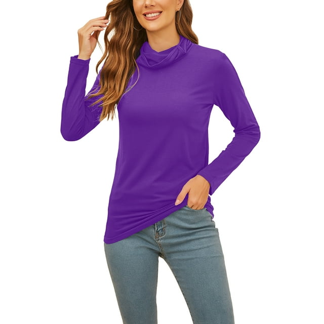 Haut Tunique à Manches Longues pour Femmes, Col Roulé Extensible, Ajusté, sous-Vêtements, T-Shirt Basique d'Hiver Doux, Taille p-5TG