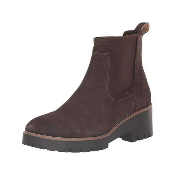 AQUA COLLEGE Womens Brown Side Goring Padded Back Pull-Tab Waterproof Slip Resistant Demi Round Toe Wedge Leather Chelsea 6 M